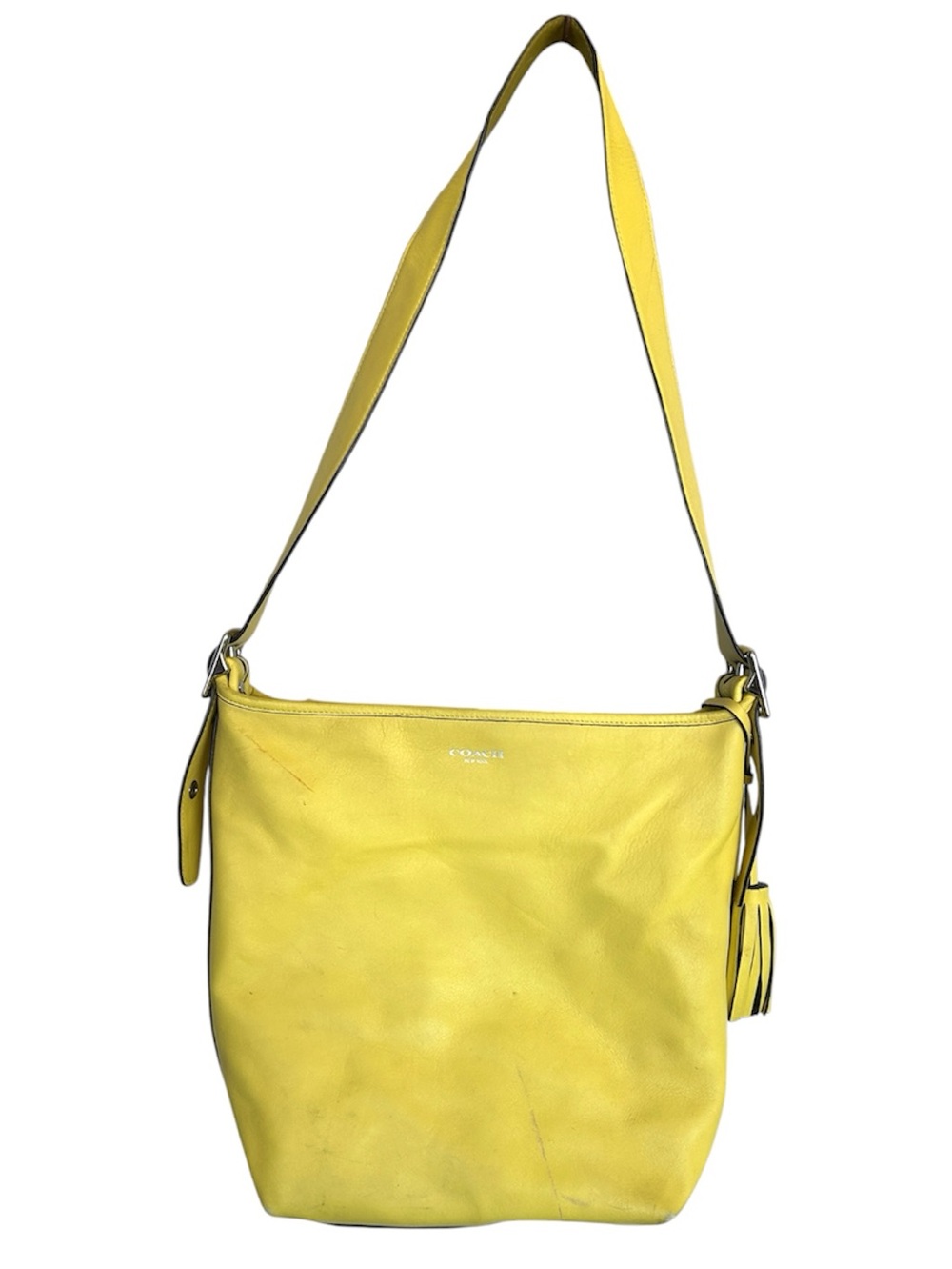 COACH M1275-19889 Bleecker Bucket Bag Leather Buttercream Yellow Hobo Shoulder